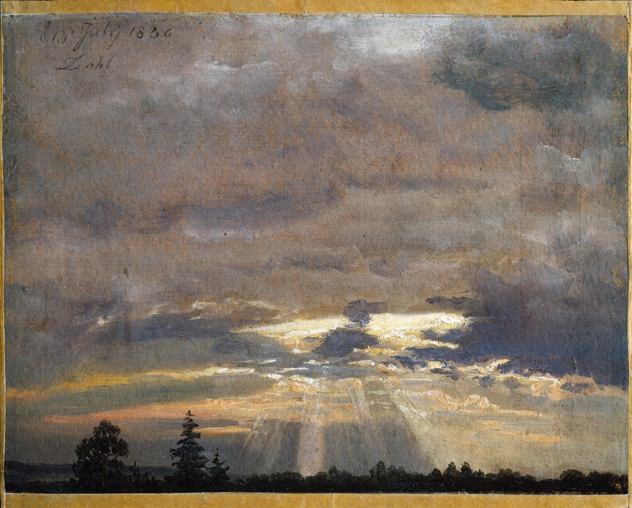 Studie af skyer med solstråler af Johan Christian Dahl