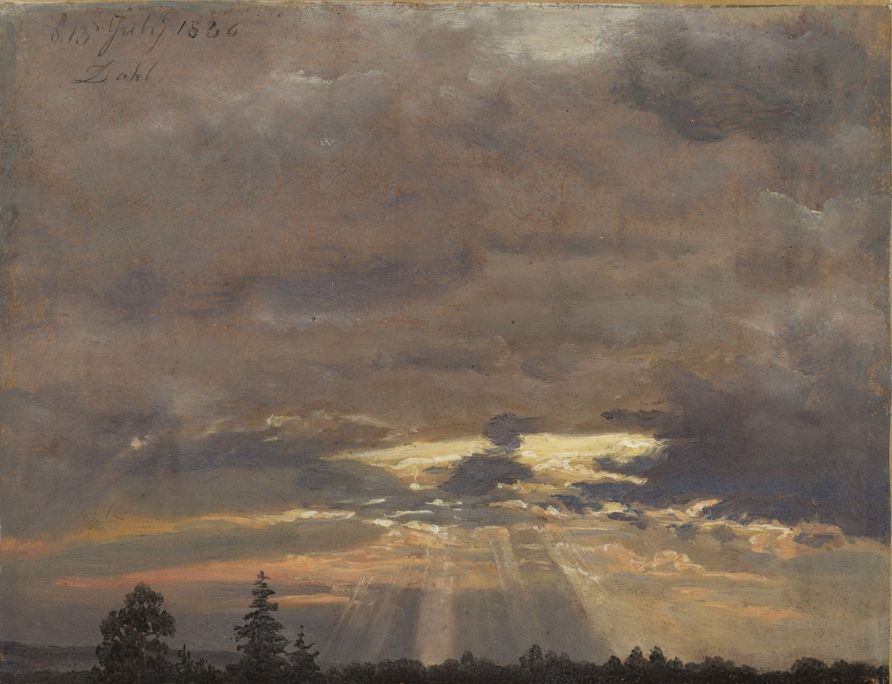 Studie af skyer med solstråler af Johan Christian Dahl