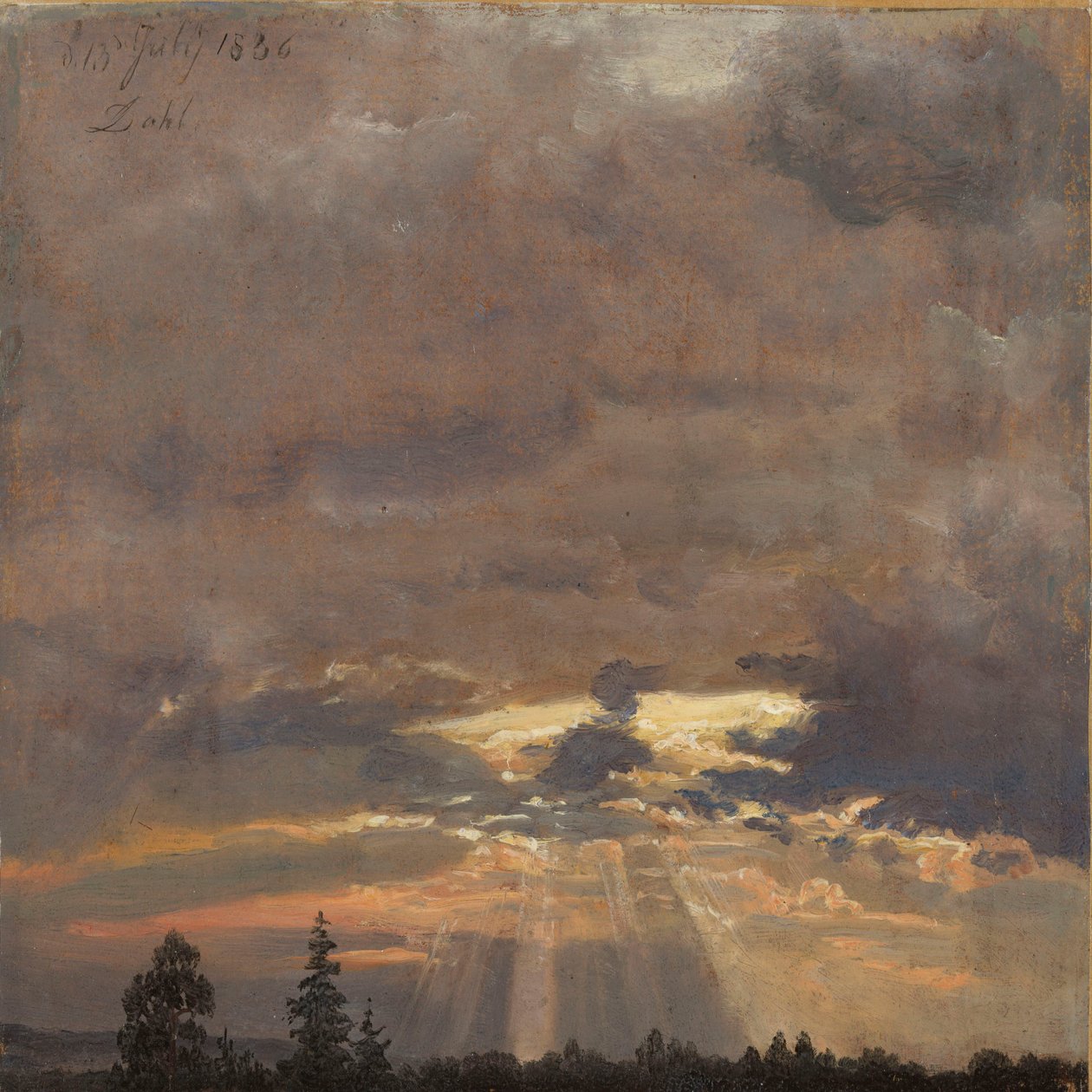 Skyundersøgelse med solstråler af Johan Christian Dahl