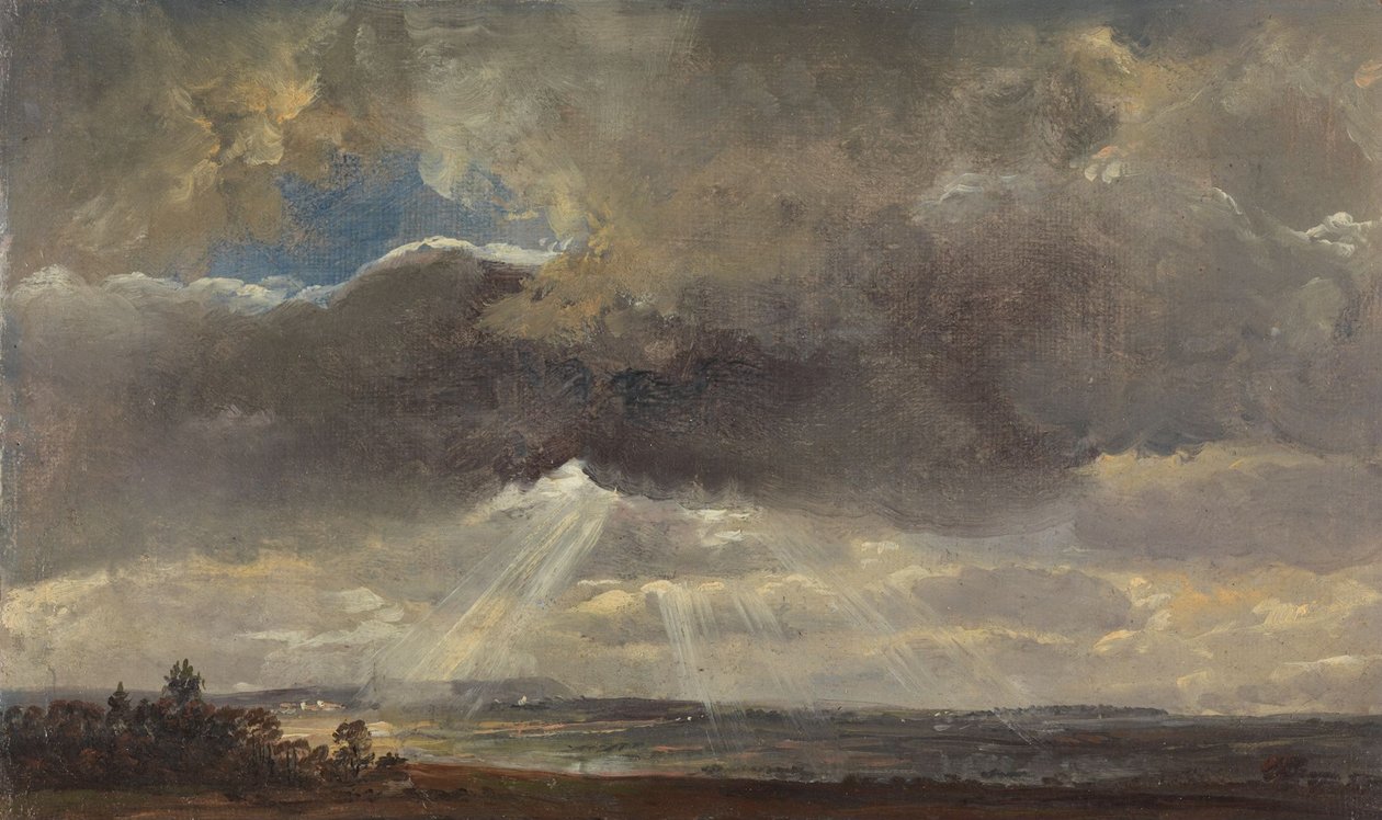 Skyer og solstråler over Windberg nær Dresden af Johan Christian Dahl