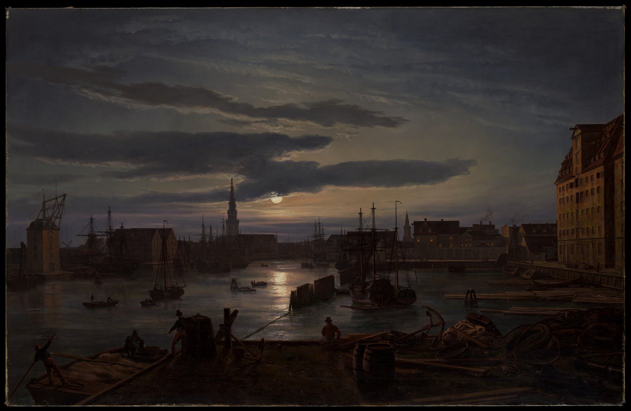 Københavns havn i måneskin af Johan Christian Dahl