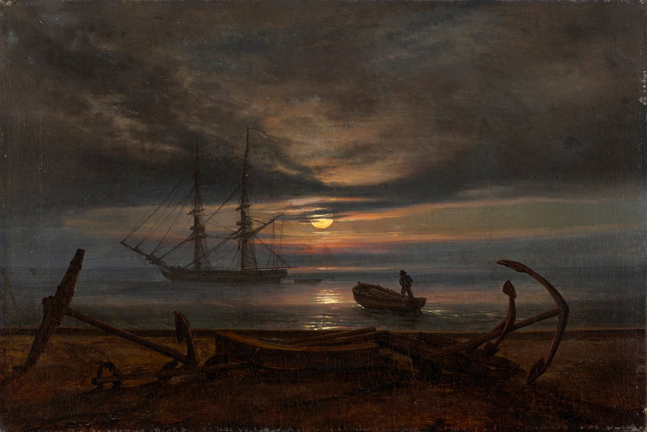 Dansk kyst i måneskin af Johan Christian Dahl