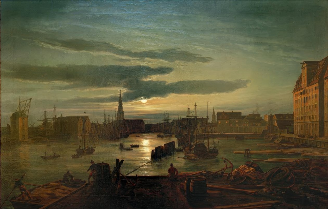 Københavns havn i måneskin af Johan Christian Dahl