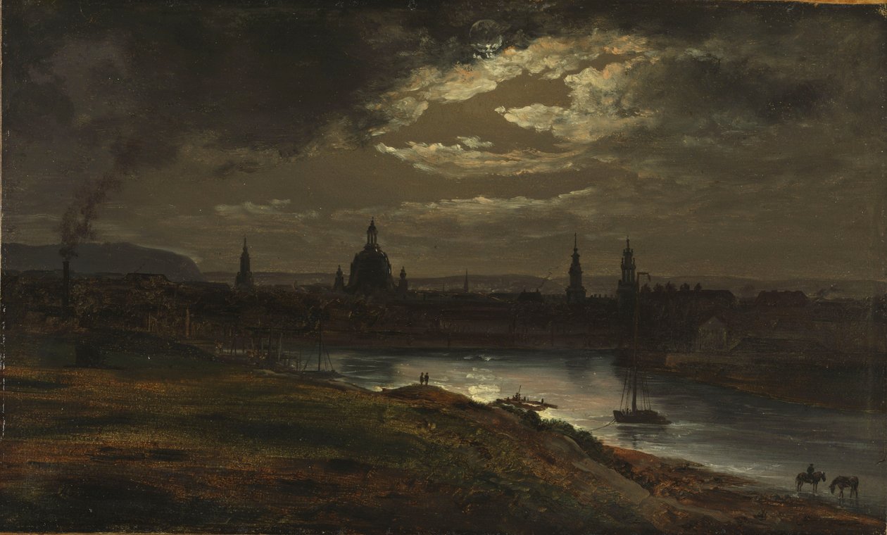 Dresden ved Moonlight af Johan Christian Dahl