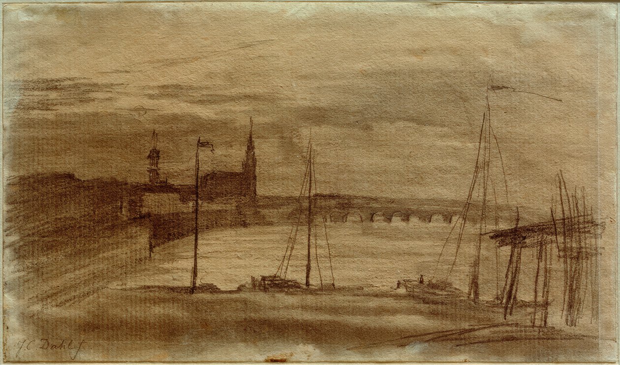 Udkast til et maleri "Dresden i måneskin" af Johan Christian Dahl
