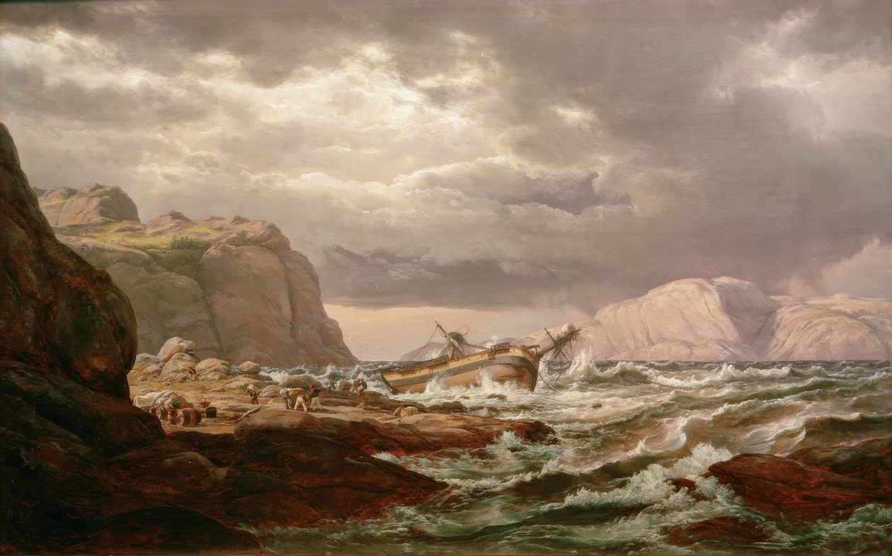 Strandet skib på den norske kyst af Johan Christian Dahl