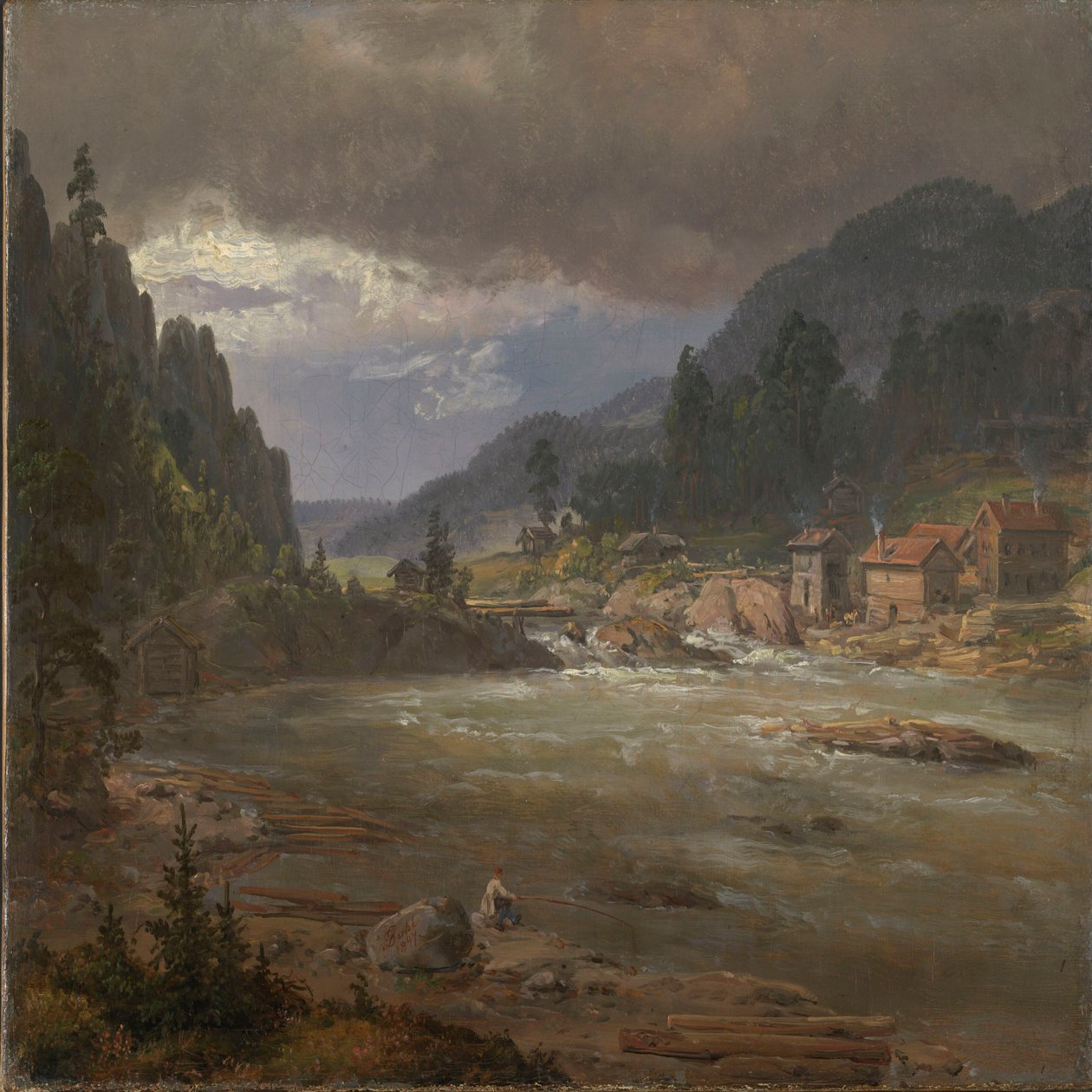 Hellefossen nær Hokksund af Johan Christian Dahl
