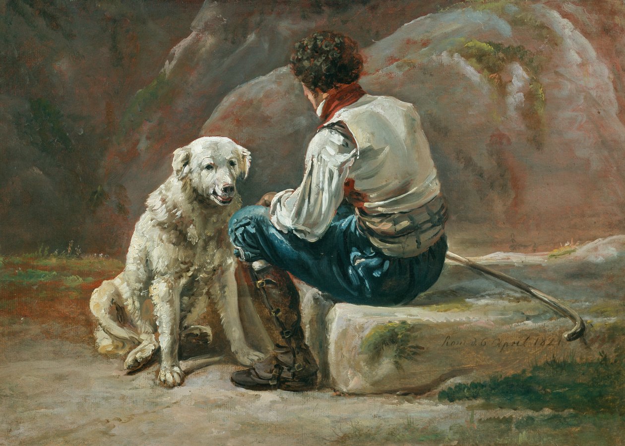Italiener med hvid hund af Johan Christian Dahl