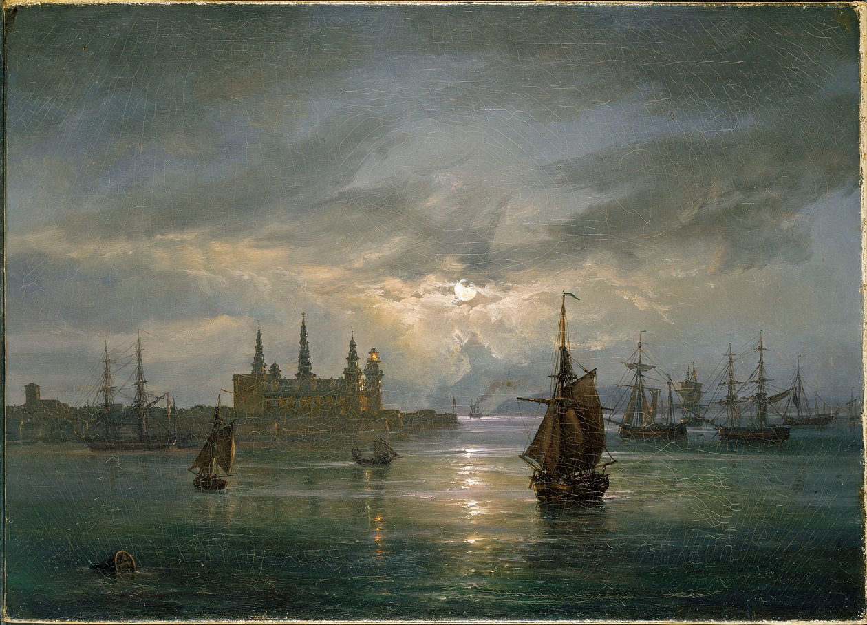 Kronborg Slot i måneskin af Johan Christian Dahl