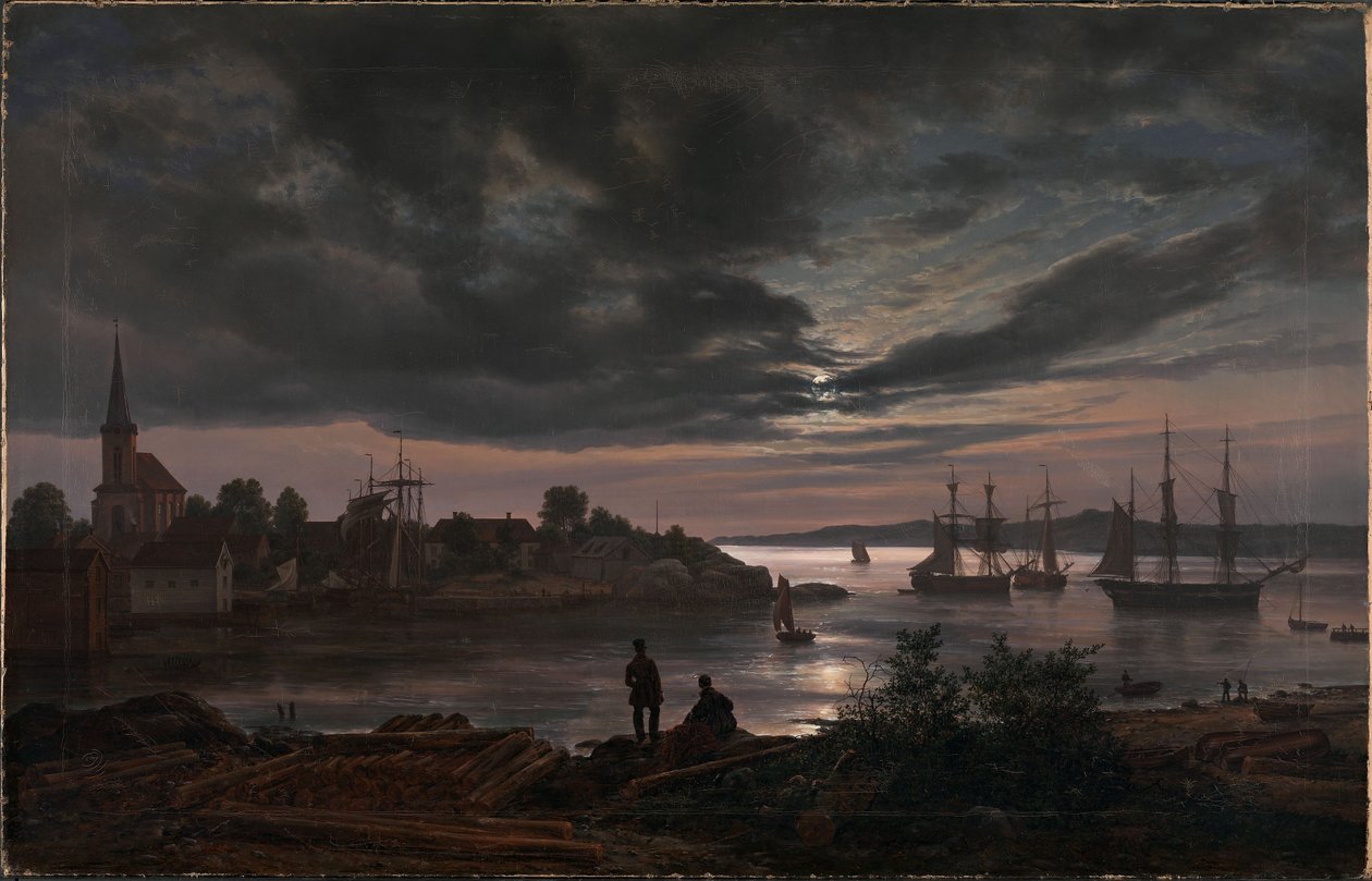 Larvik i måneskin af Johan Christian Dahl