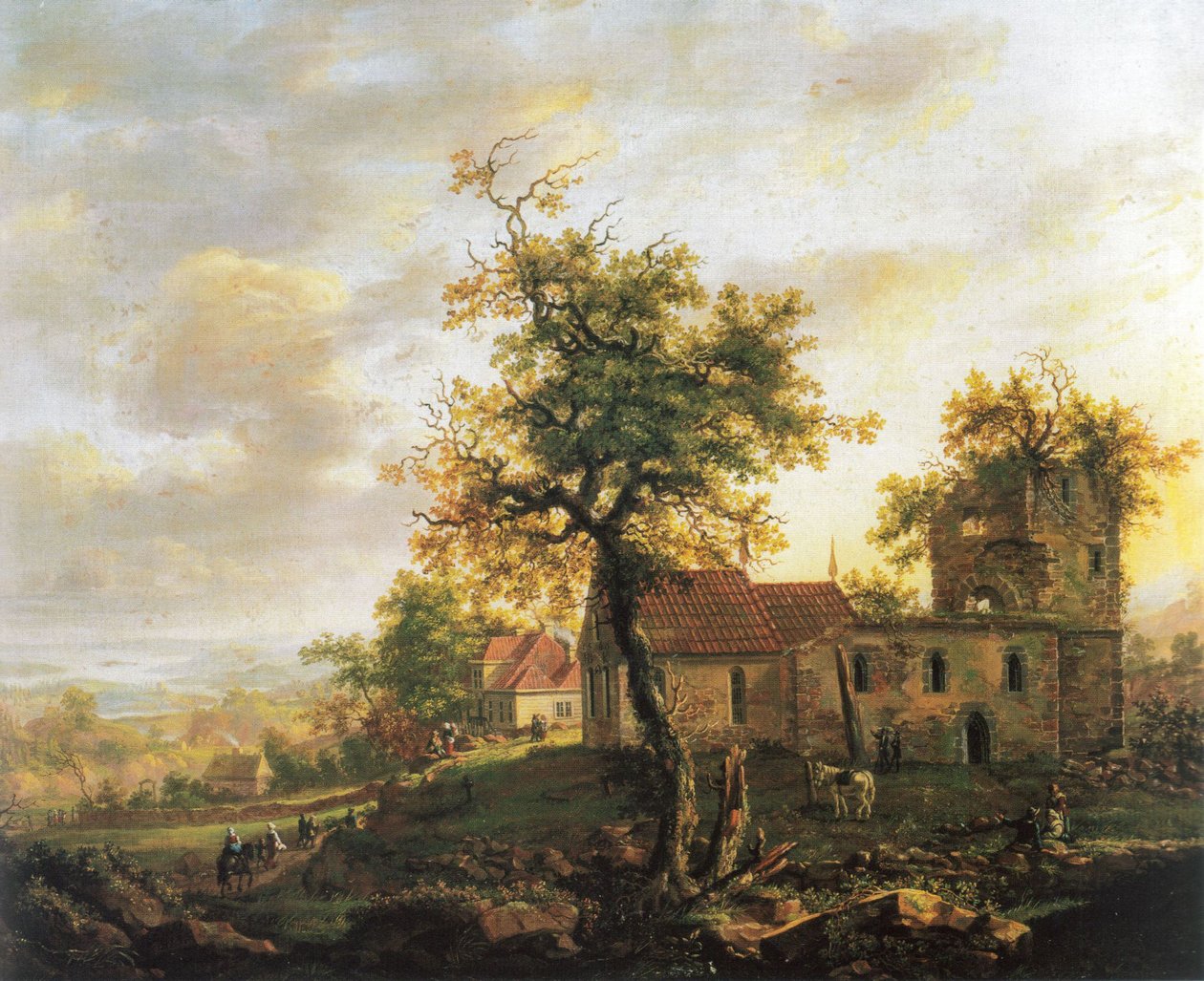 Norsk bokmål:  Kirkeruiner, Avaldsnes Den ødelagte kirke på Avaldsnes på Karmøy af Johan Christian Dahl