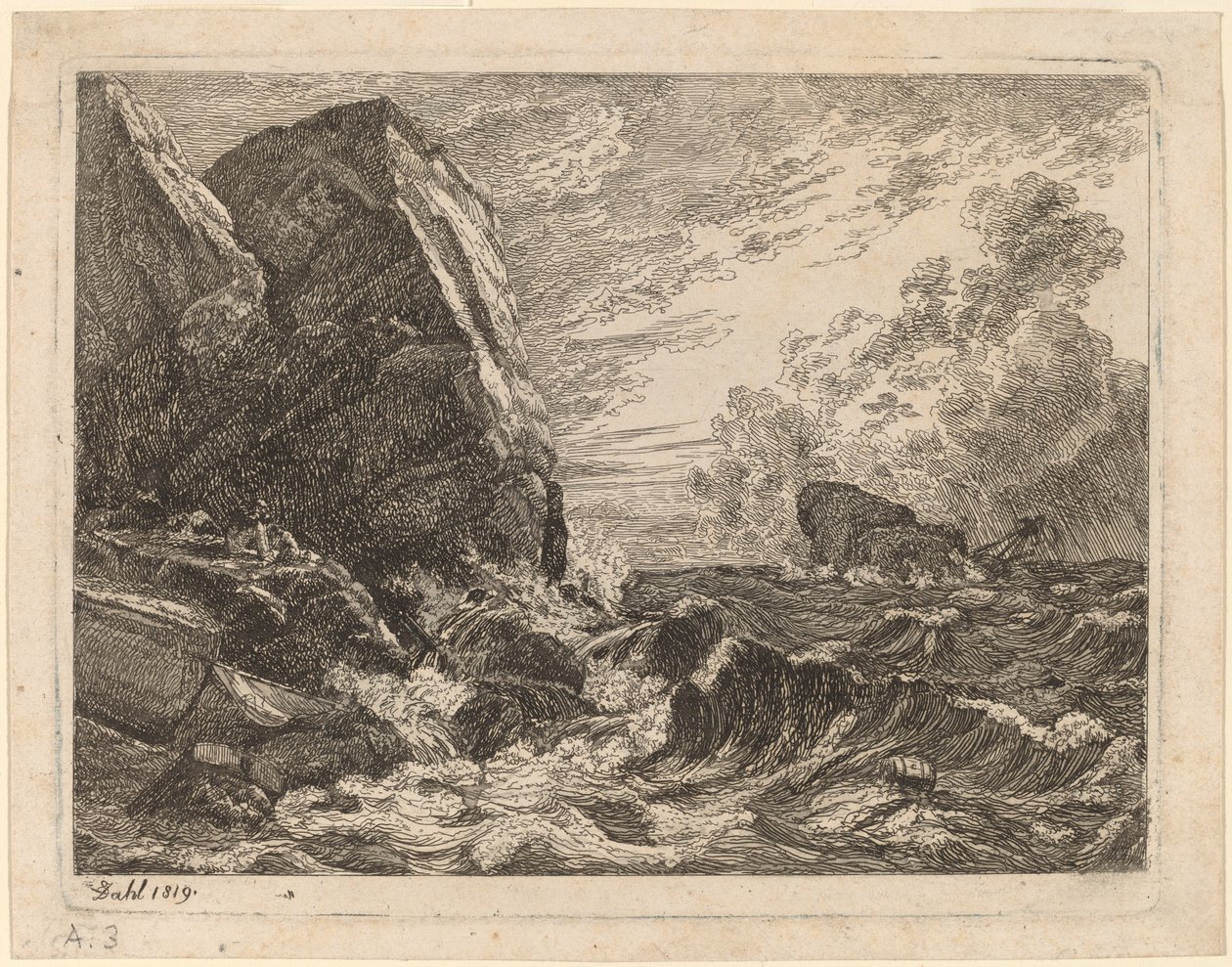 Norsk kyst under en storm af Johan Christian Dahl