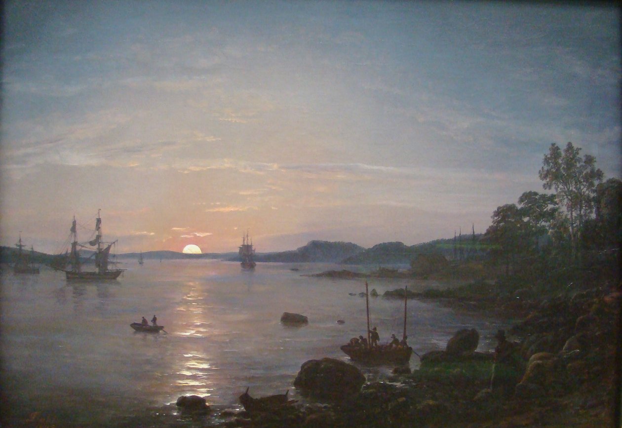 Norsk:  Fjord på Holmestrand Fjord ved Holmestrand af Johan Christian Dahl