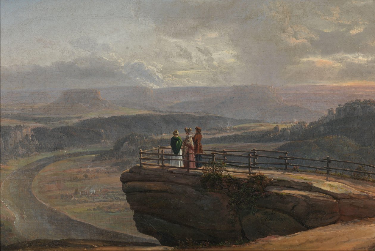 Norsk:  Fra Bastei Udsigt fra Bastei af Johan Christian Dahl