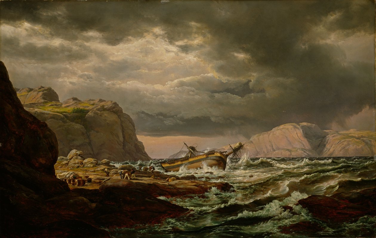 Norsk:  Skibbrud ved den norske kyst Shipwreck on the Norwegian Coast (Skibbrud ved den norske kyst) af Johan Christian Dahl