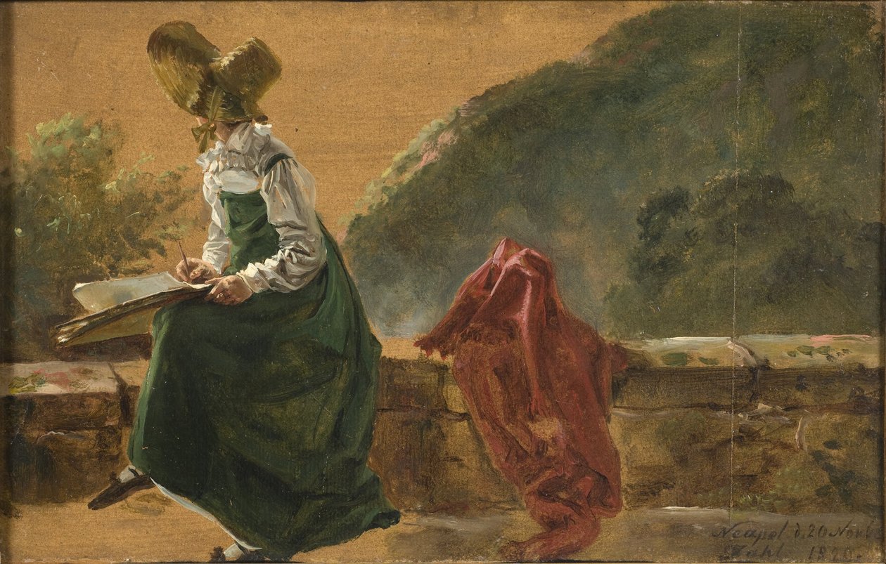 Prinsesse Caroline Amalie tegner i Napoli. Studie af Johan Christian Dahl
