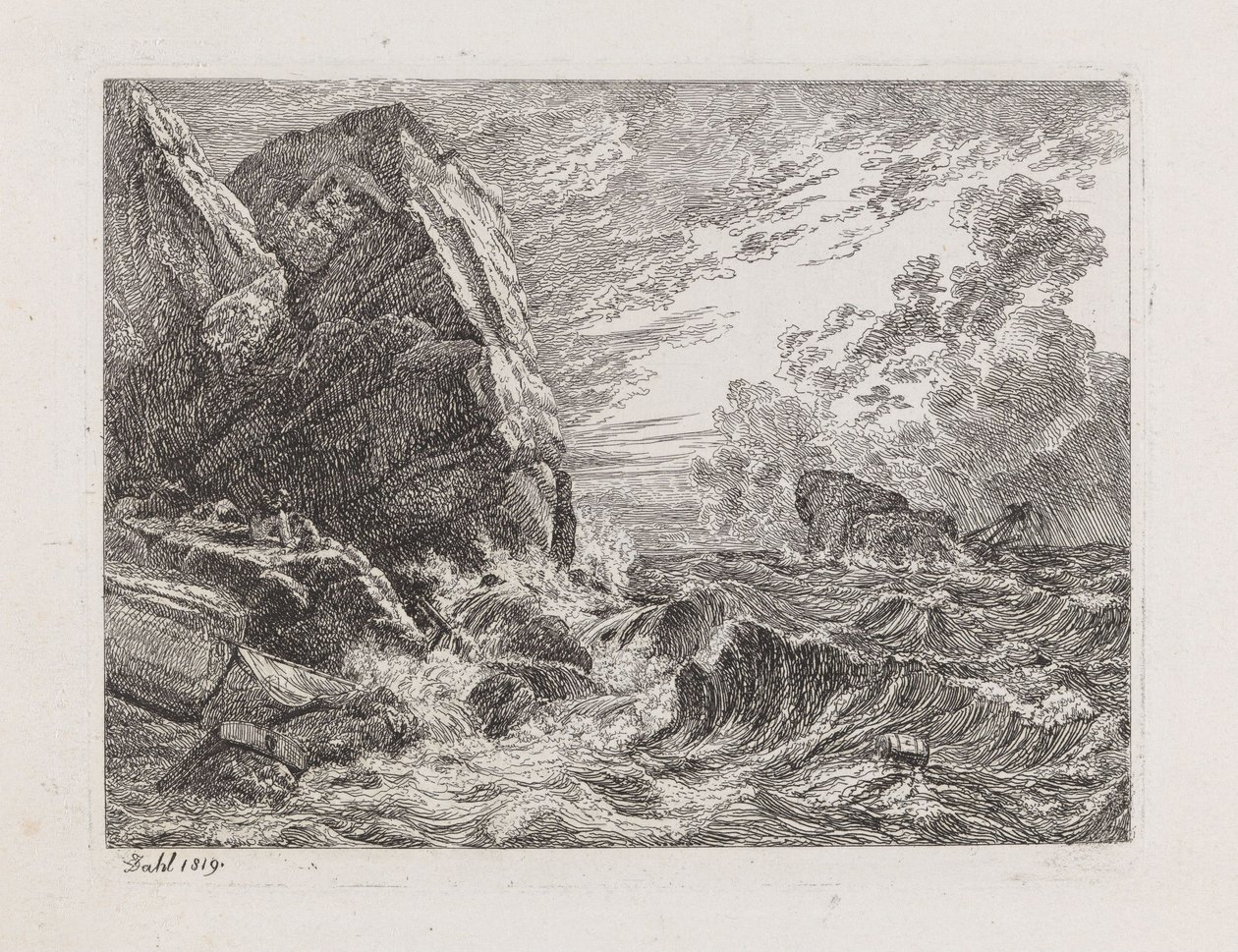Skibsforlis ved en klippekyst af Johan Christian Dahl