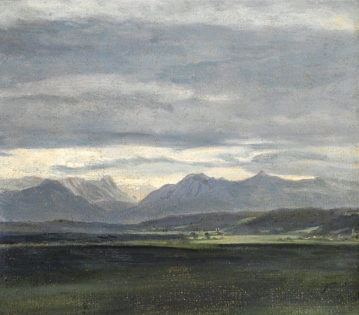 Studie af et landskab med pudderblå himmel over bjerge af Johan Christian Dahl