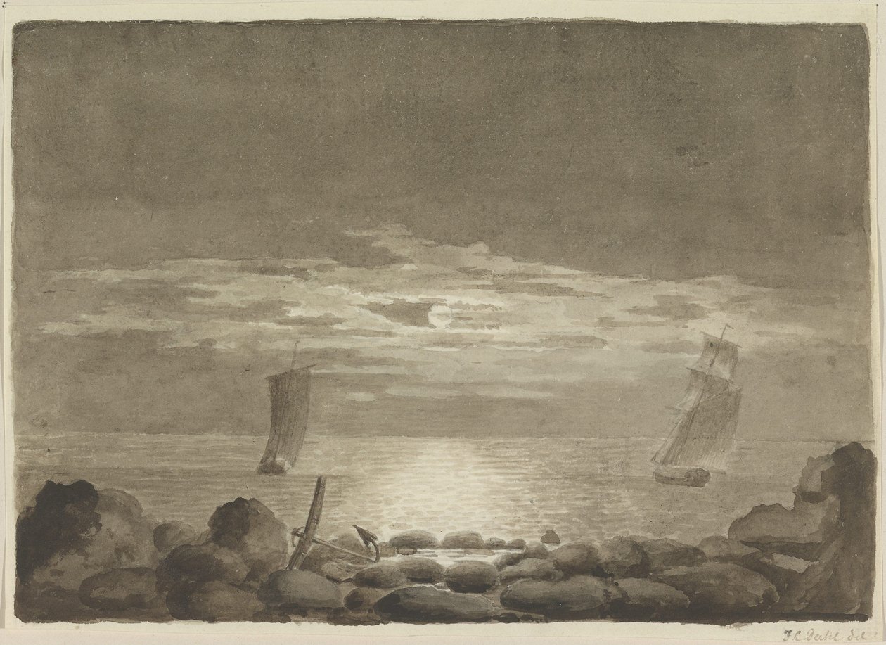 To skibe i måneskin af Johan Christian Dahl