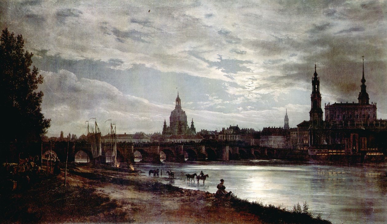 Udsigt over Dresden i måneskin af Johan Christian Dahl