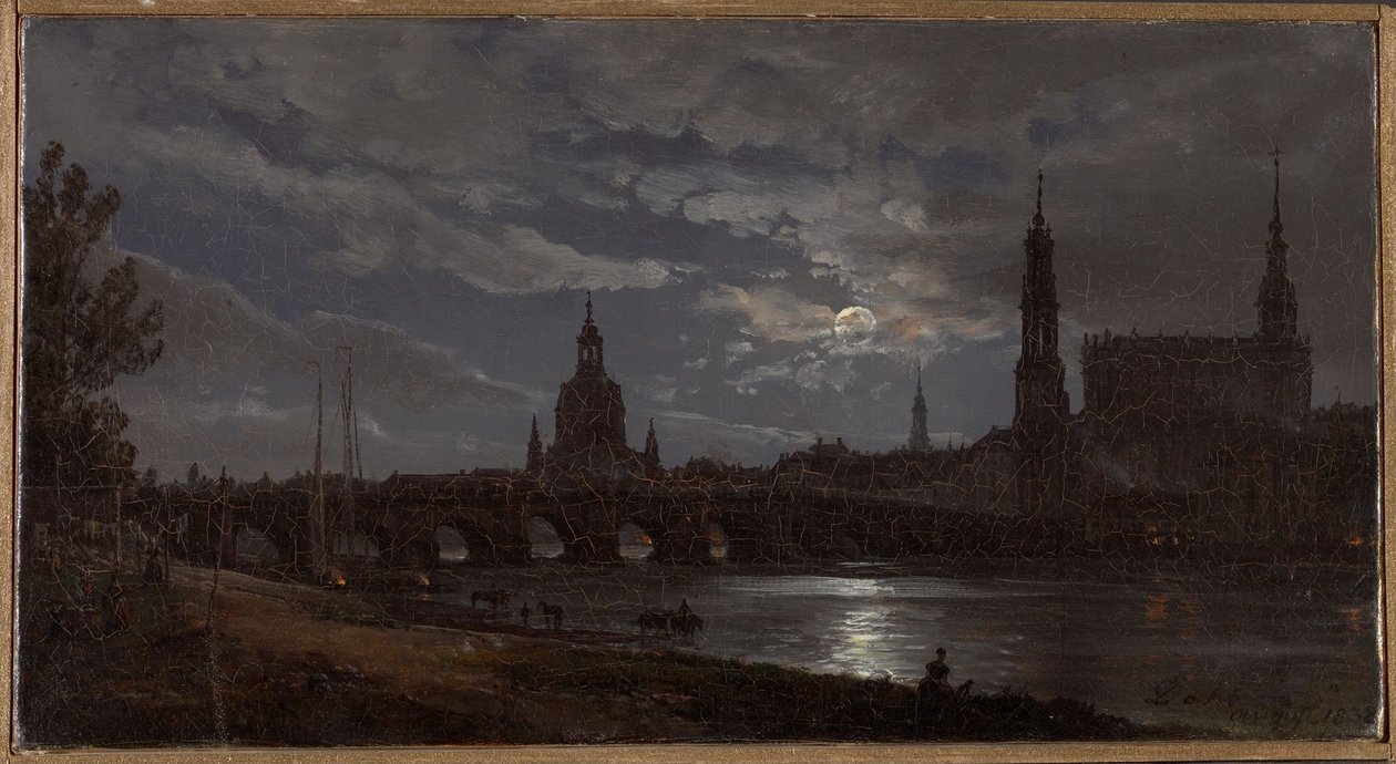 Udsigt over Dresden i måneskin af Johan Christian Dahl
