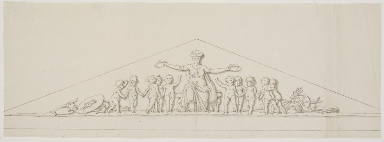Udkast til en fronton, symboliserende velstanden, med putti af Johan Christoph Petzold