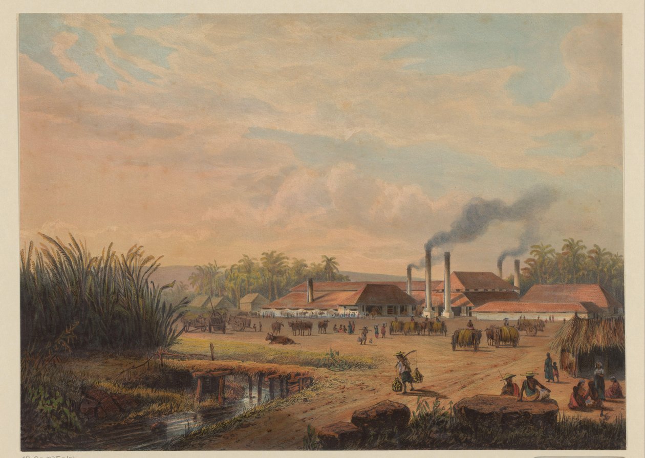 Udsigt over sukkerfabrikken i Pangka Sukkerfabrikken Pangka (Residence Tagal) (titel på objektet) af Johan Conrad Greive