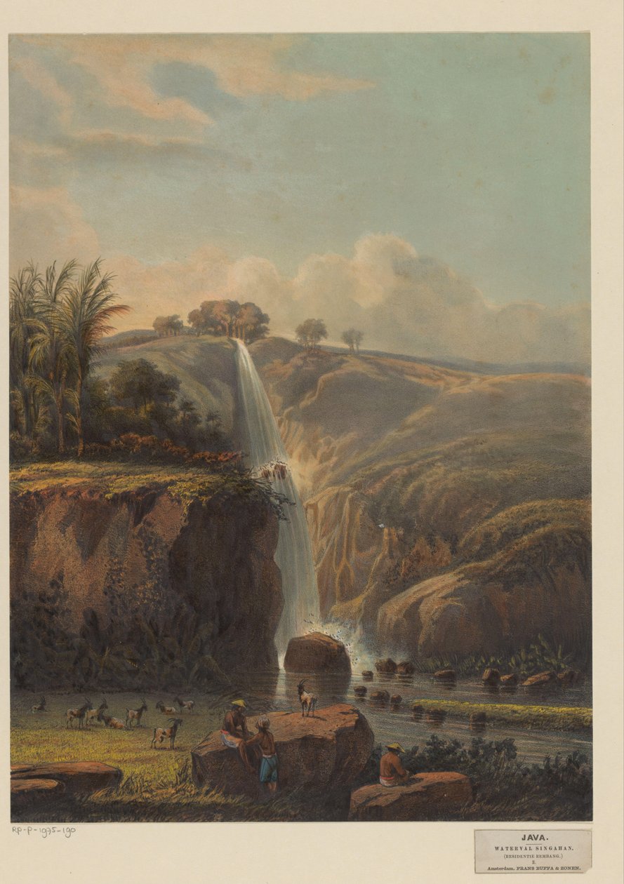 Udsigt over vandfaldet i Singahan Waterfall Singahan (Residency Rembang) (titel på objektet) af Johan Conrad Greive