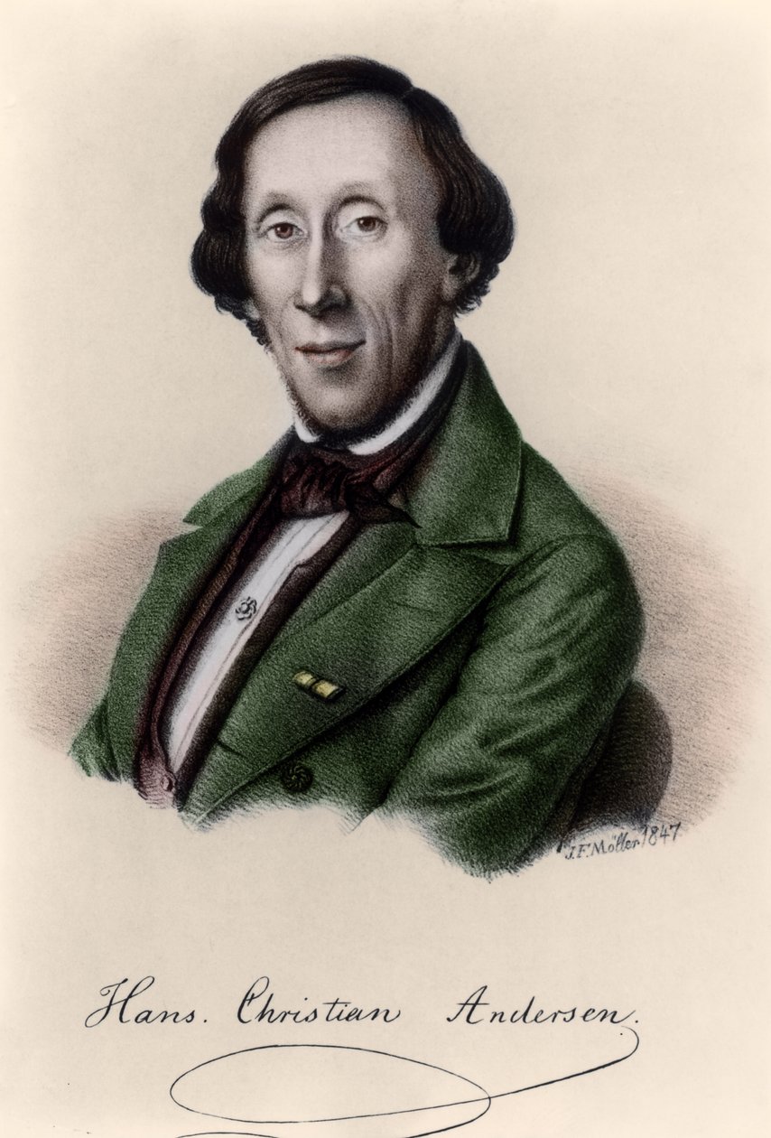 Portræt af HC Andersen (1805-1875) (senere farvelægning) af Johan Frederick Moller