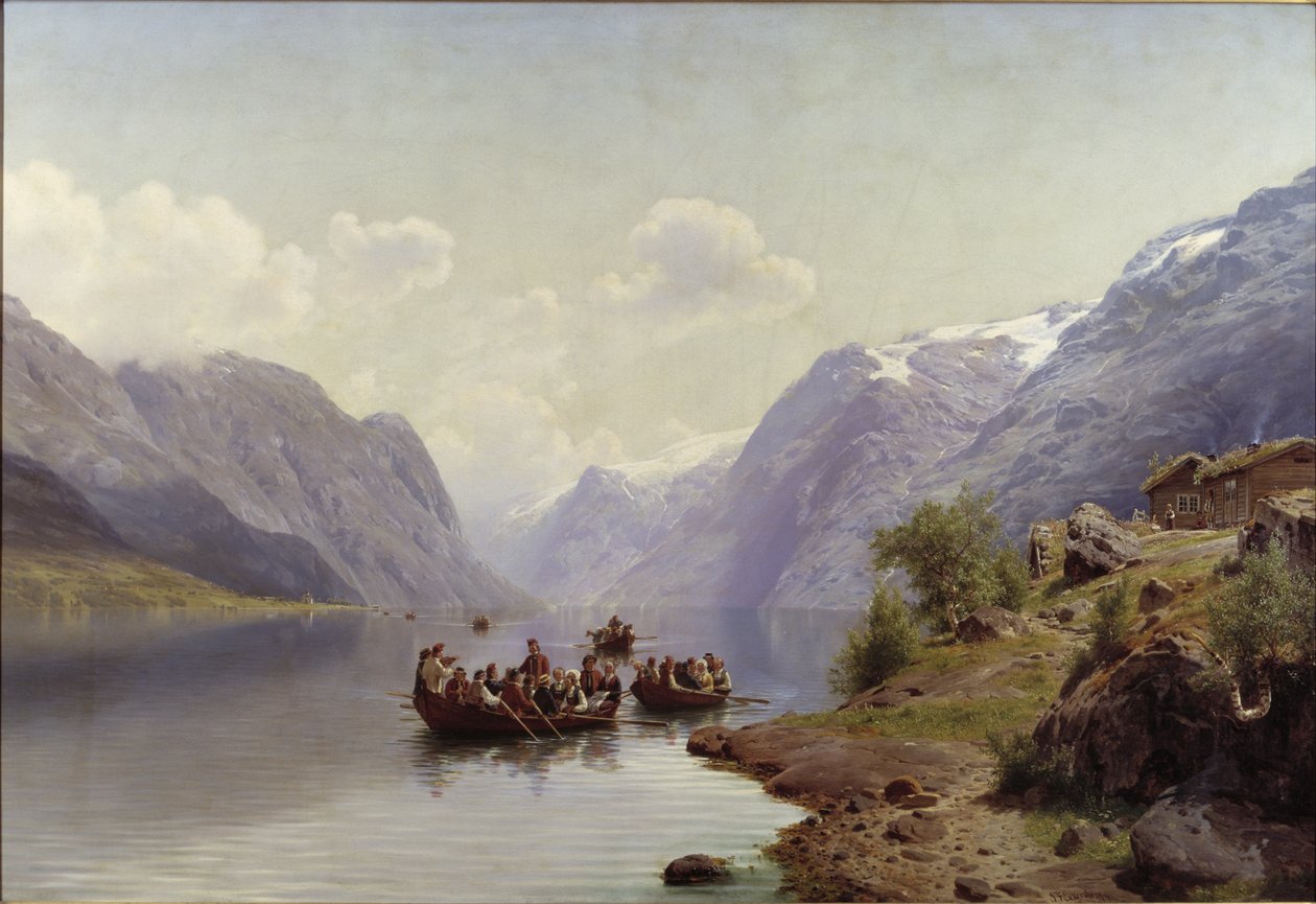 Brudeeskorte på Hardangerfjorden, 1865 af Johan Fredrik Eckersberg
