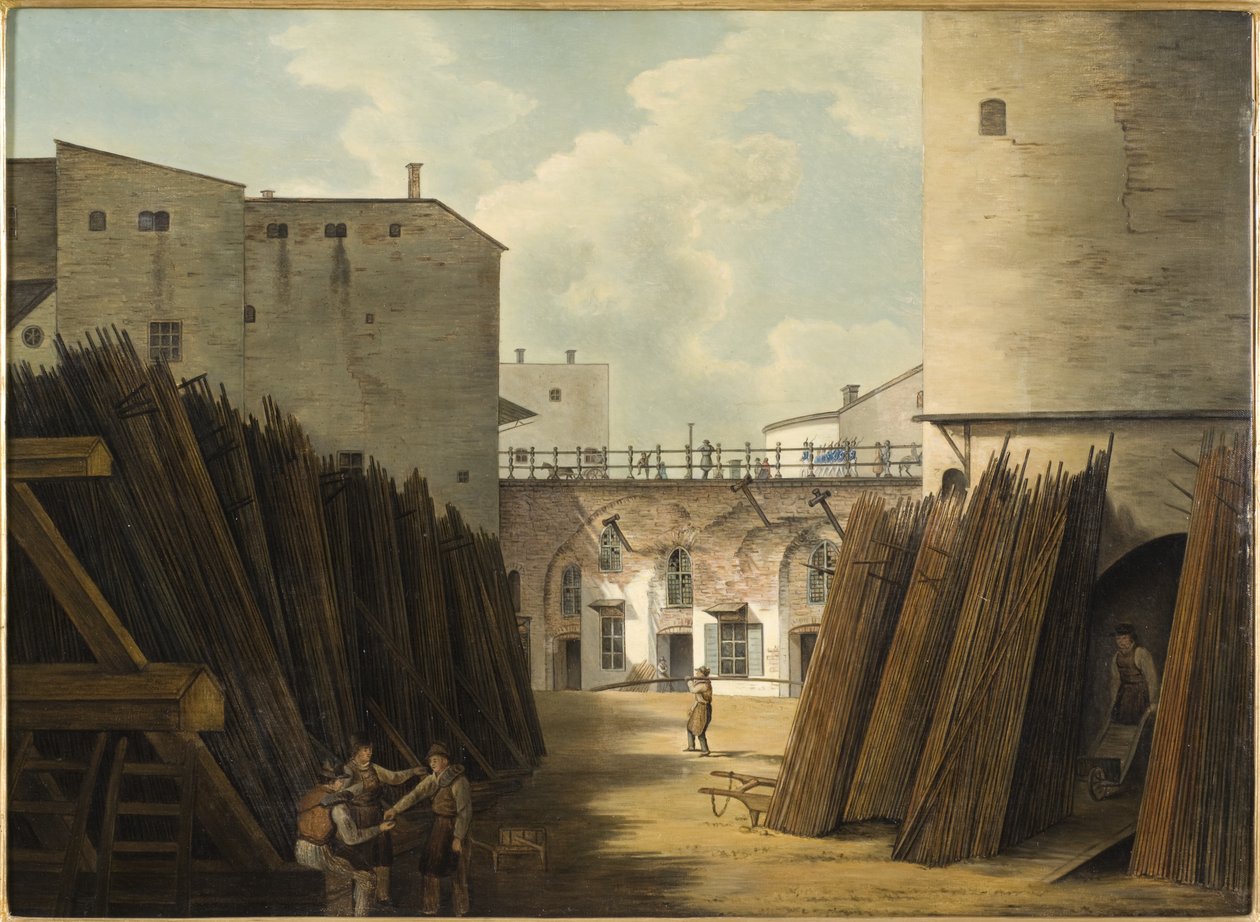 Den gamle jernvægt ved Slussen, Stockholm, ca.1820-30 af Johan Fredrik Julin