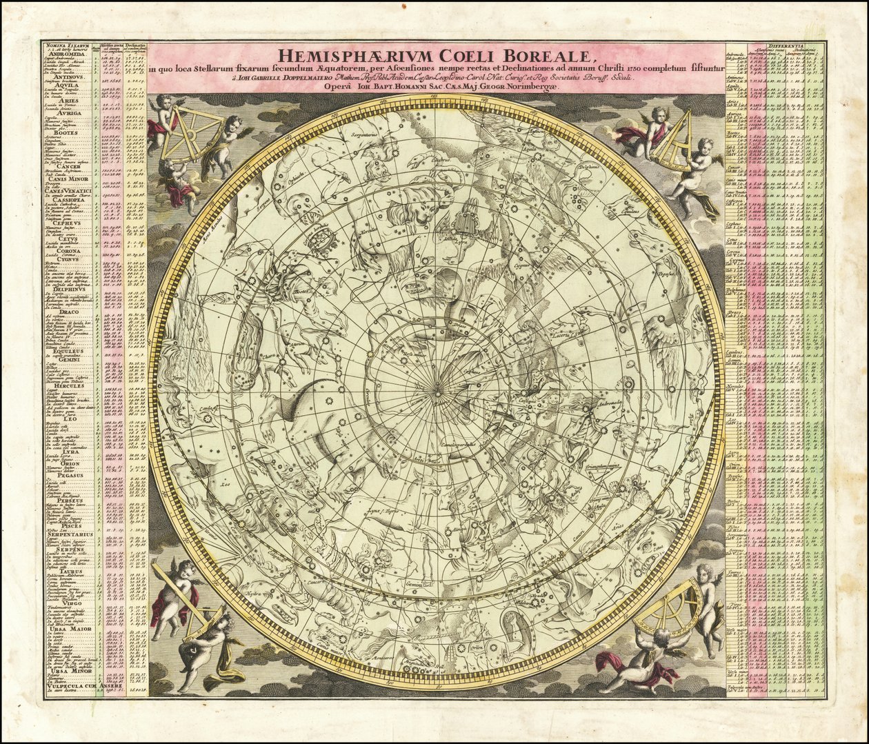 Himmelkort fra 1730 over himlen på den nordlige halvkugle af Johan Gabriel Doppelmayr