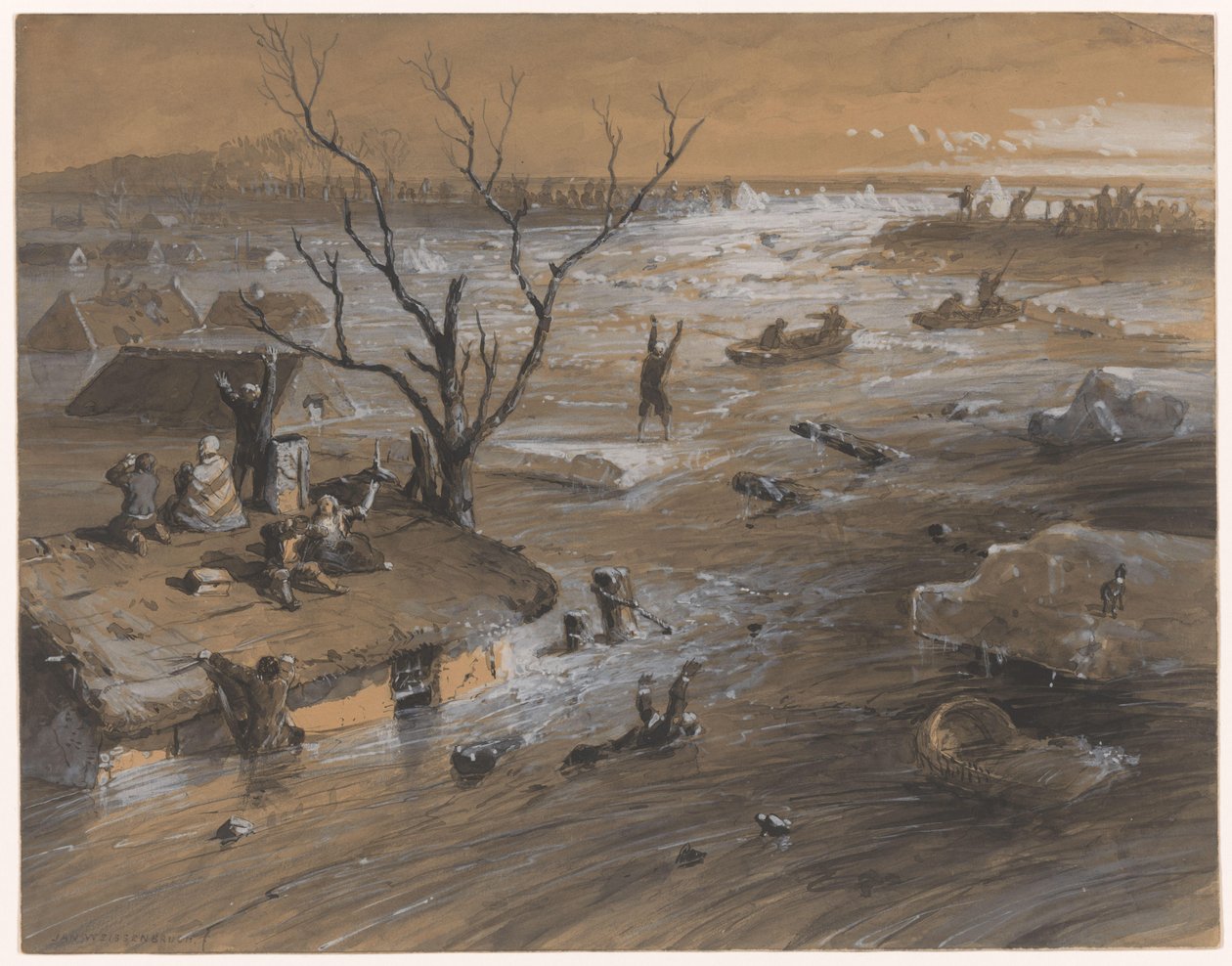 Digebrud i Brakel, 4. januar 1861 (titel på objekt) af Johan Hendrik Weissenbruch (signed by artist)