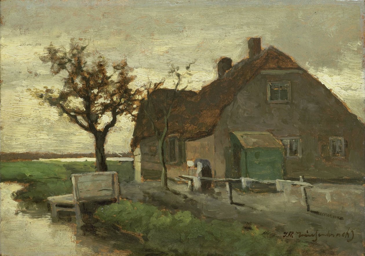 Bondegård ved en kanal af Johan Hendrik Weissenbruch