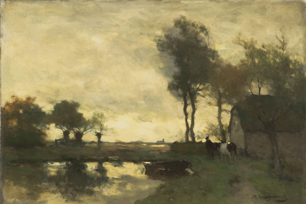 Landskab med en gård ved en sø af Johan Hendrik Weissenbruch