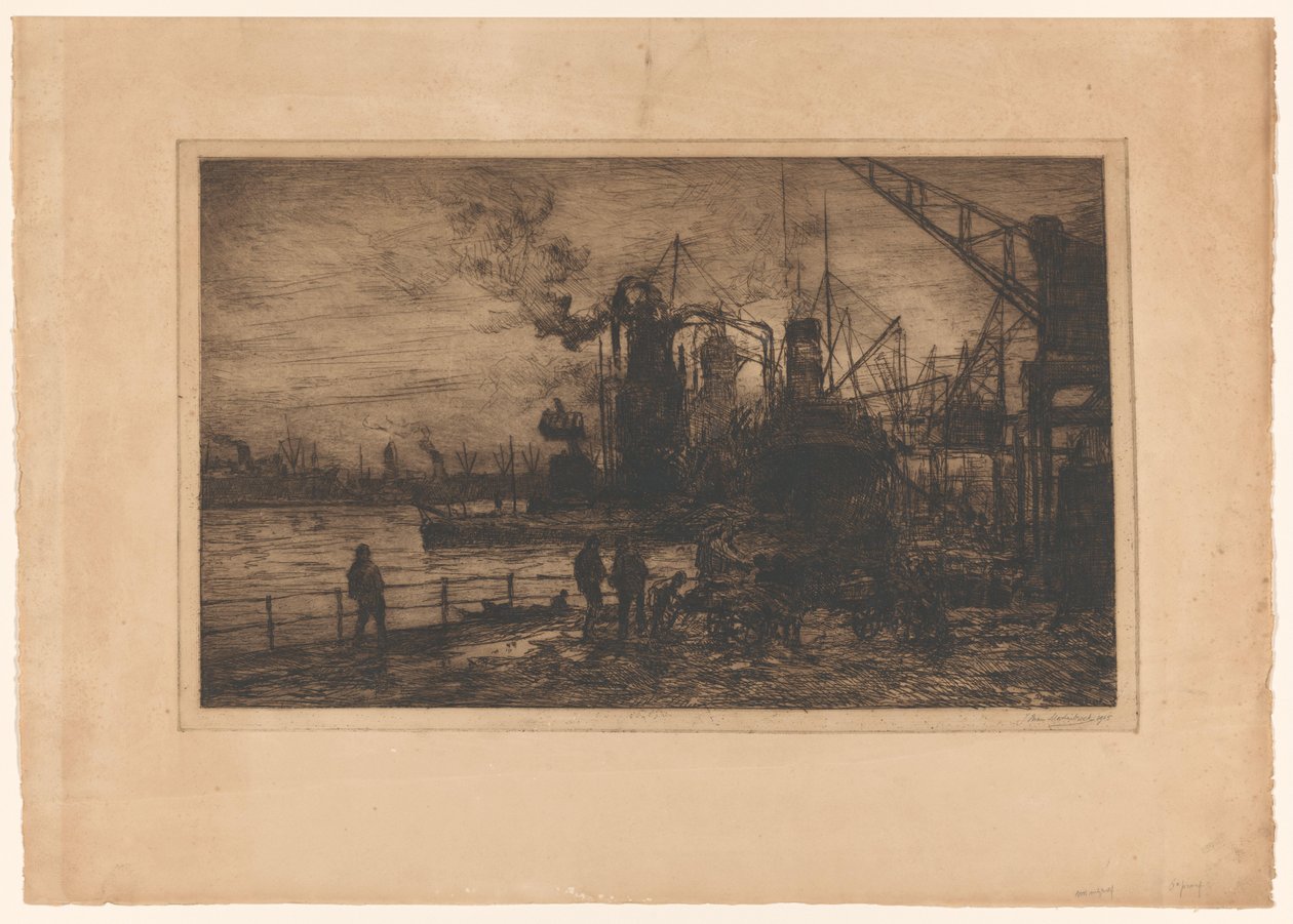 Udsigt over havnen i Rotterdam af Johan Hendrik van Mastenbroek (signed by artist)