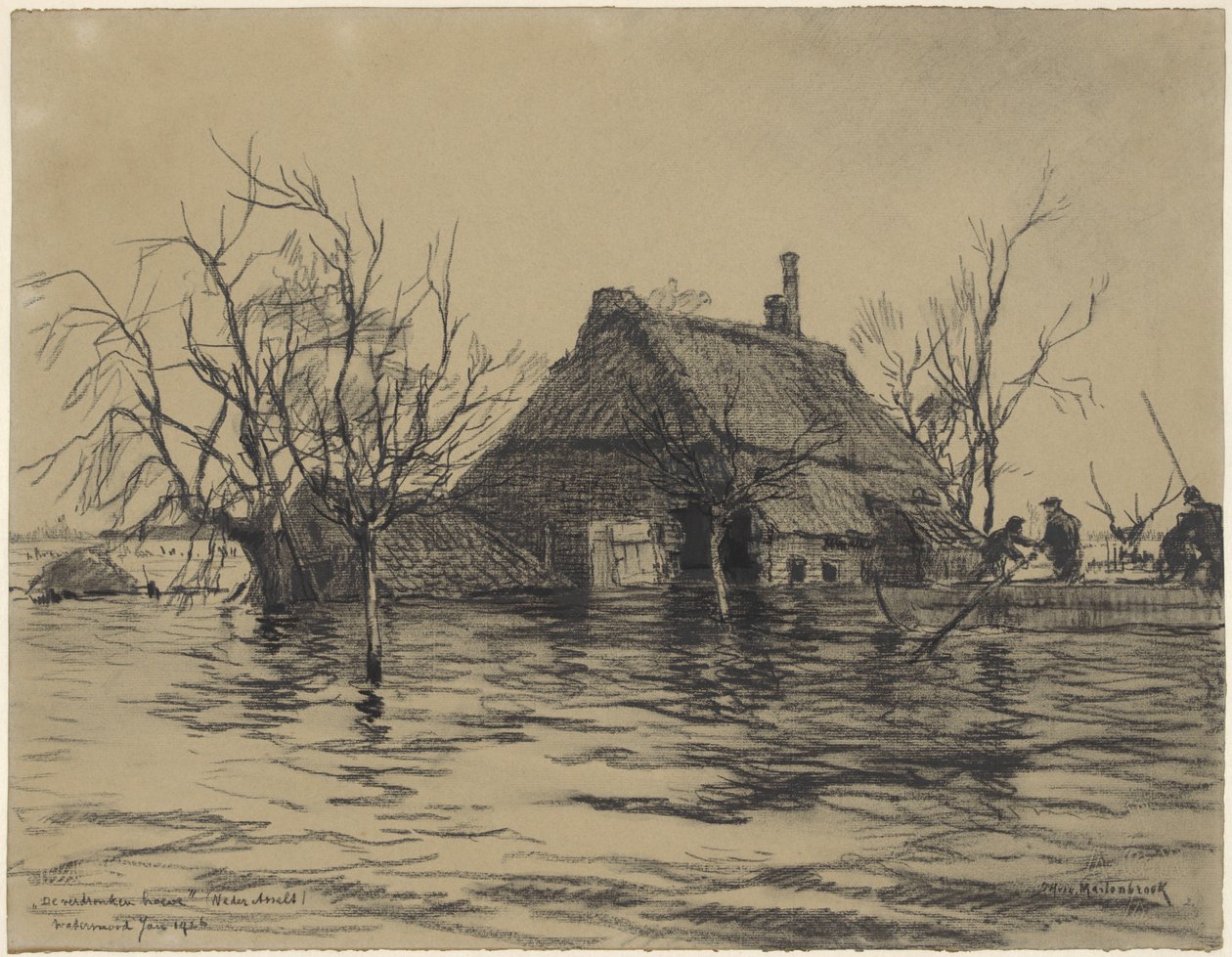 Oversvømmet gård i Neder-Asselt (Land van Maas en Waal) af Johan Hendrik van Mastenbroek