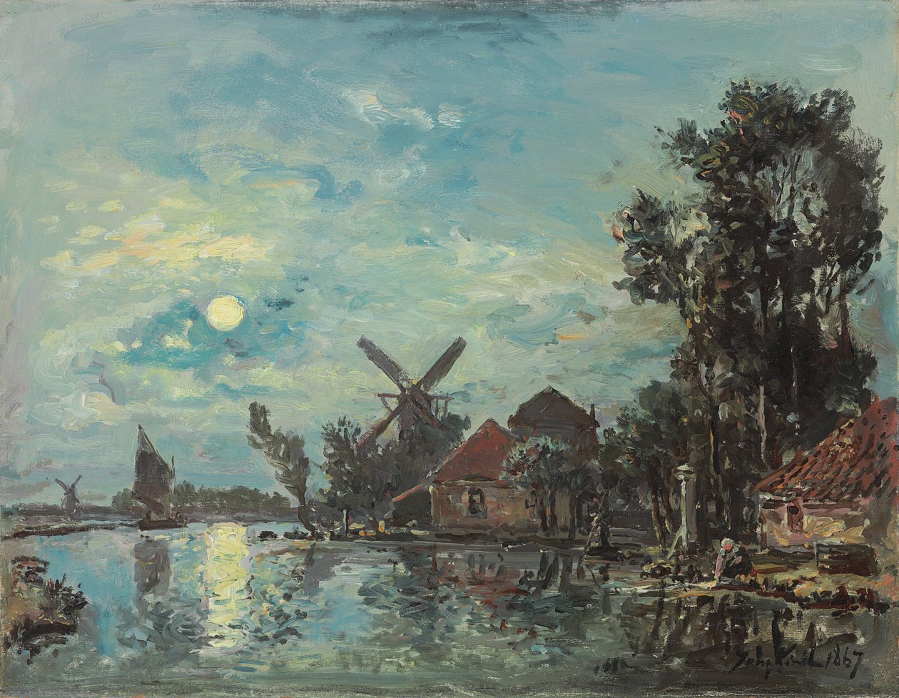 Månens effekt på flodmundingen, Holland af Johan Jongkind