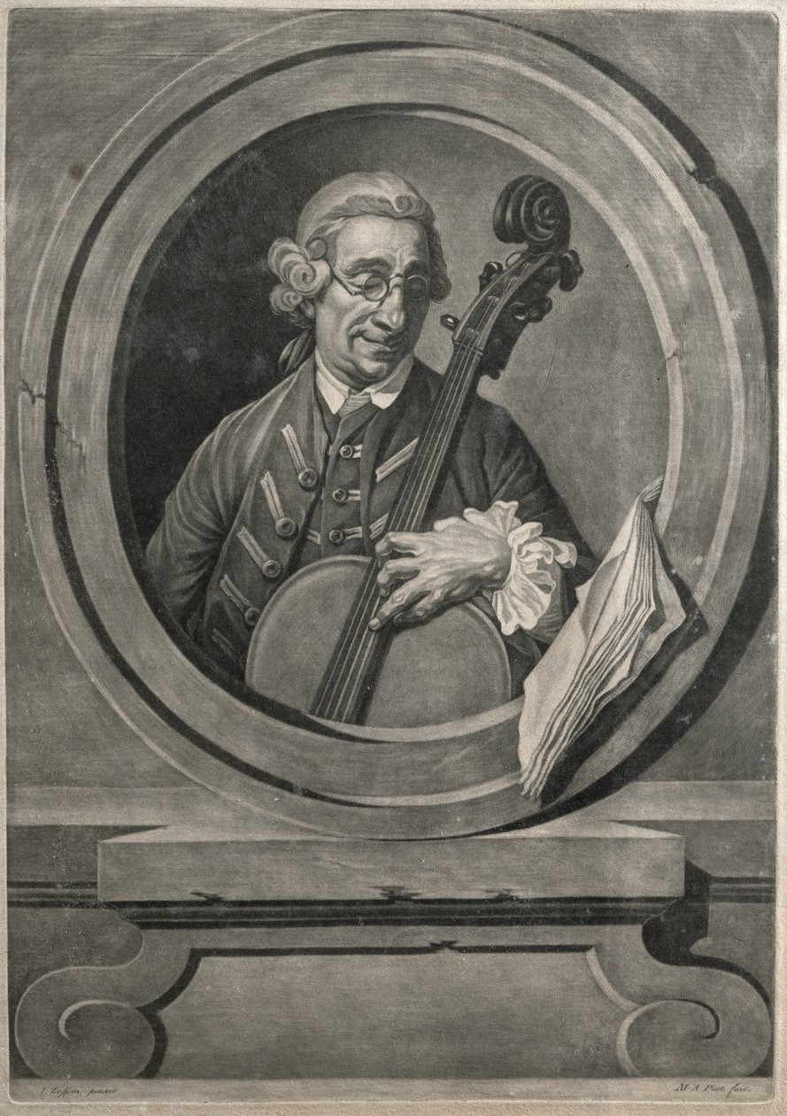 Portræt af en musiker, muligvis Franz Joseph Haydn (1732-1809), indgraveret af M.A. Picot af Johan Joseph Zoffany