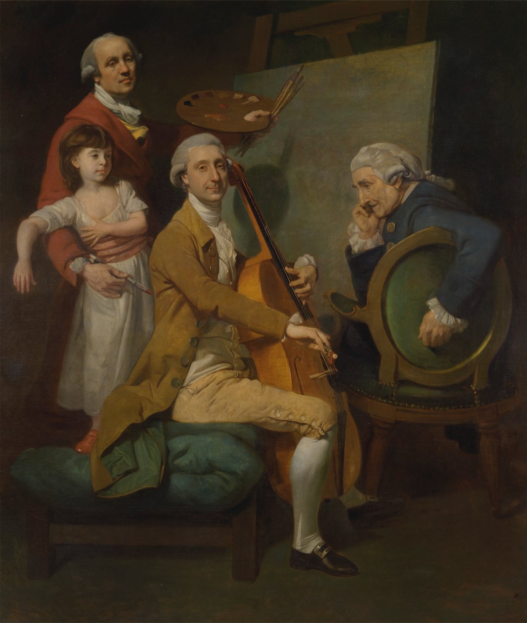 Selvportræt med hans datter Maria Theresa, James Cervetto og Giacobbe Cervetto af Johan Joseph Zoffany RA