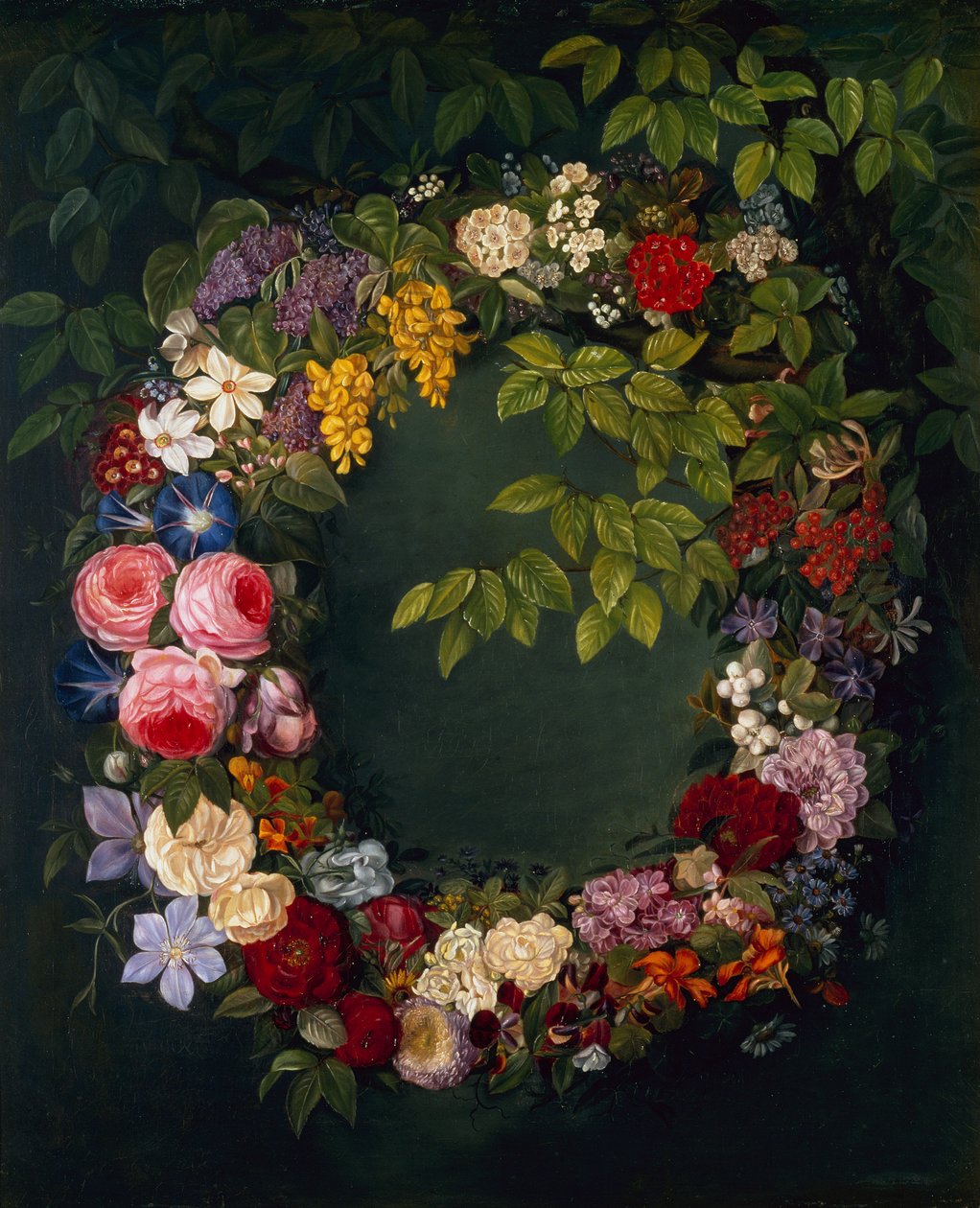 En krans af blomster (olie på lærred) af Johan Laurents Jensen