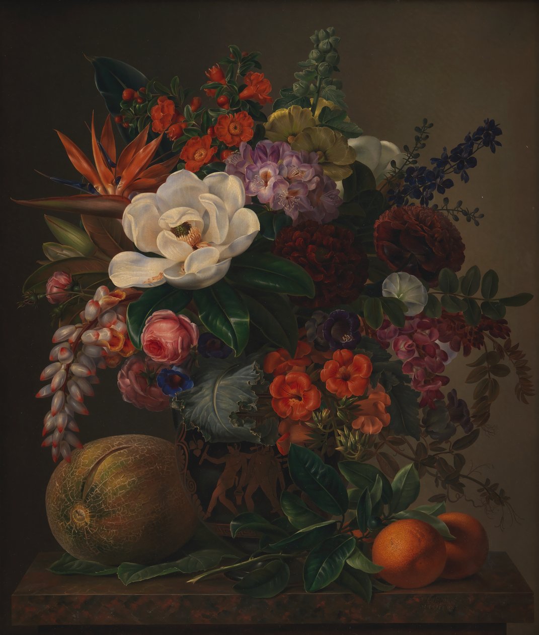 Blomster i en vase, Sorrente 1834 (olie på lærred) af Johan Laurents Jensen