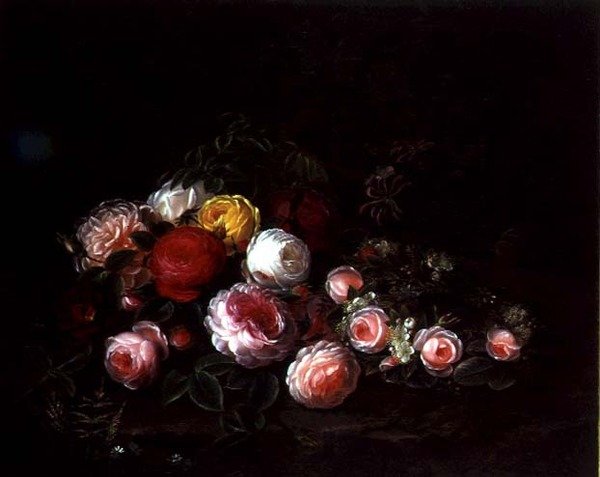 Roses in a Landscape (olie på lærred) af Johan Laurents Jensen