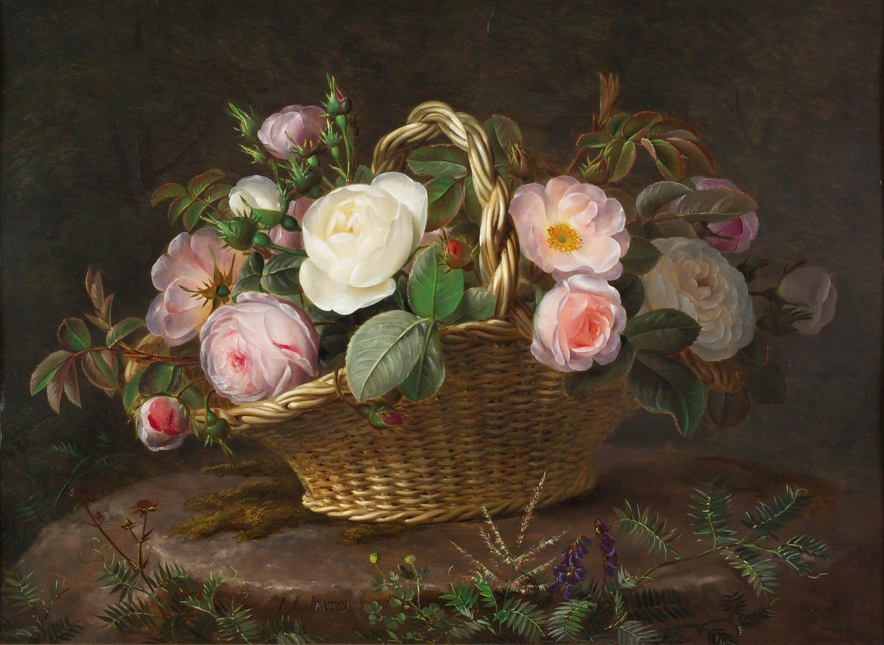 Kurv med blomster, ca. 1843. af Johan Laurentz Jensen