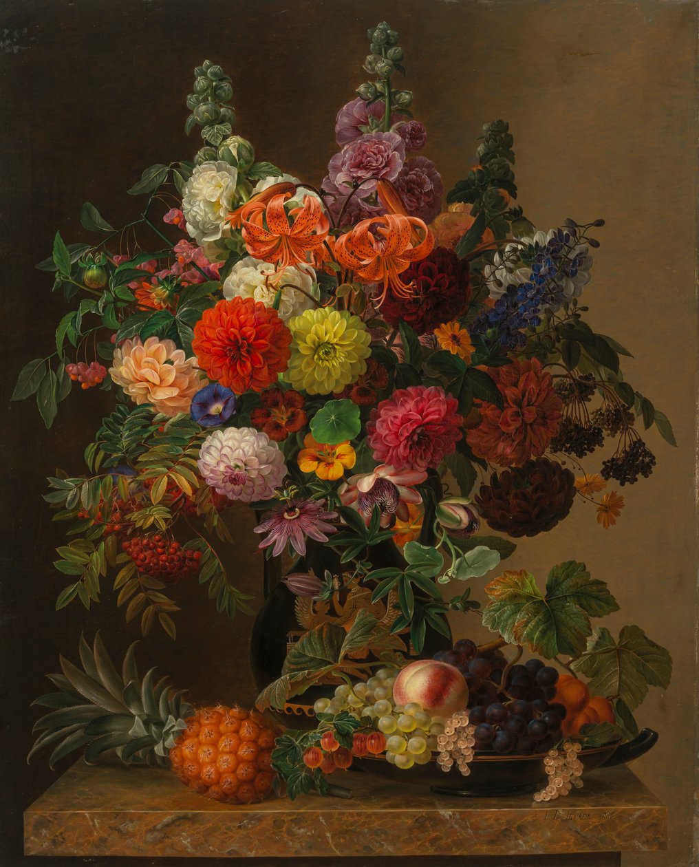 Stilleben med blomster og frugter, 1836. af Johan Laurentz Jensen