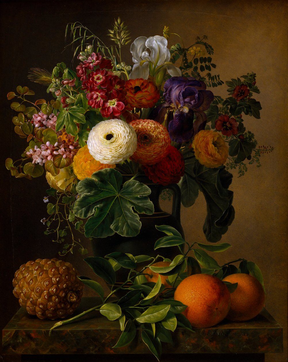 Stilleben med blomster i en antik vase, 1834. af Johan Laurentz Jensen