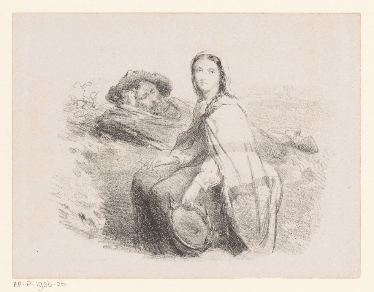 Liggende mand og kvinde med tamburin af Johan Michaël Schmidt Crans (attributed to)