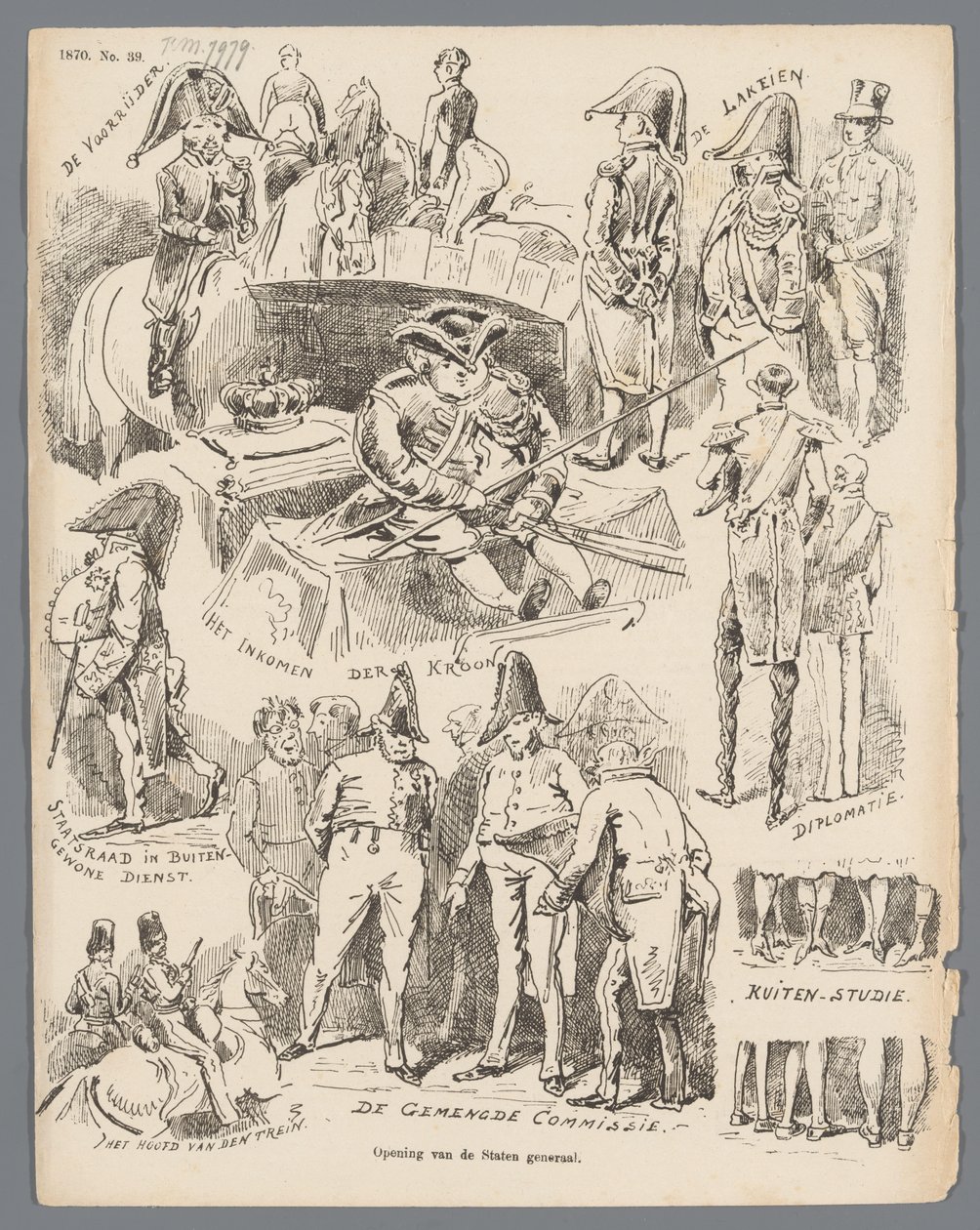Tegneserie om åbningen af ​​Generalstaterne, 1870 Åbning af generalstaterne (titel på objekt) af Johan Michaël Schmidt Crans