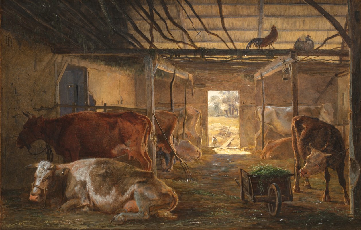 A Cowshed on a Farm at Vejby, Zealand af Johan Thomas Lundbye