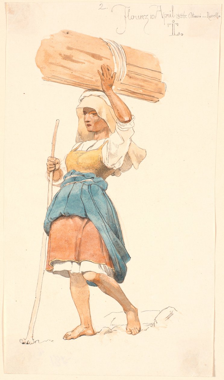 Barbenet bondepige med et brændeknippe på hovedet af Johan Thomas Lundbye